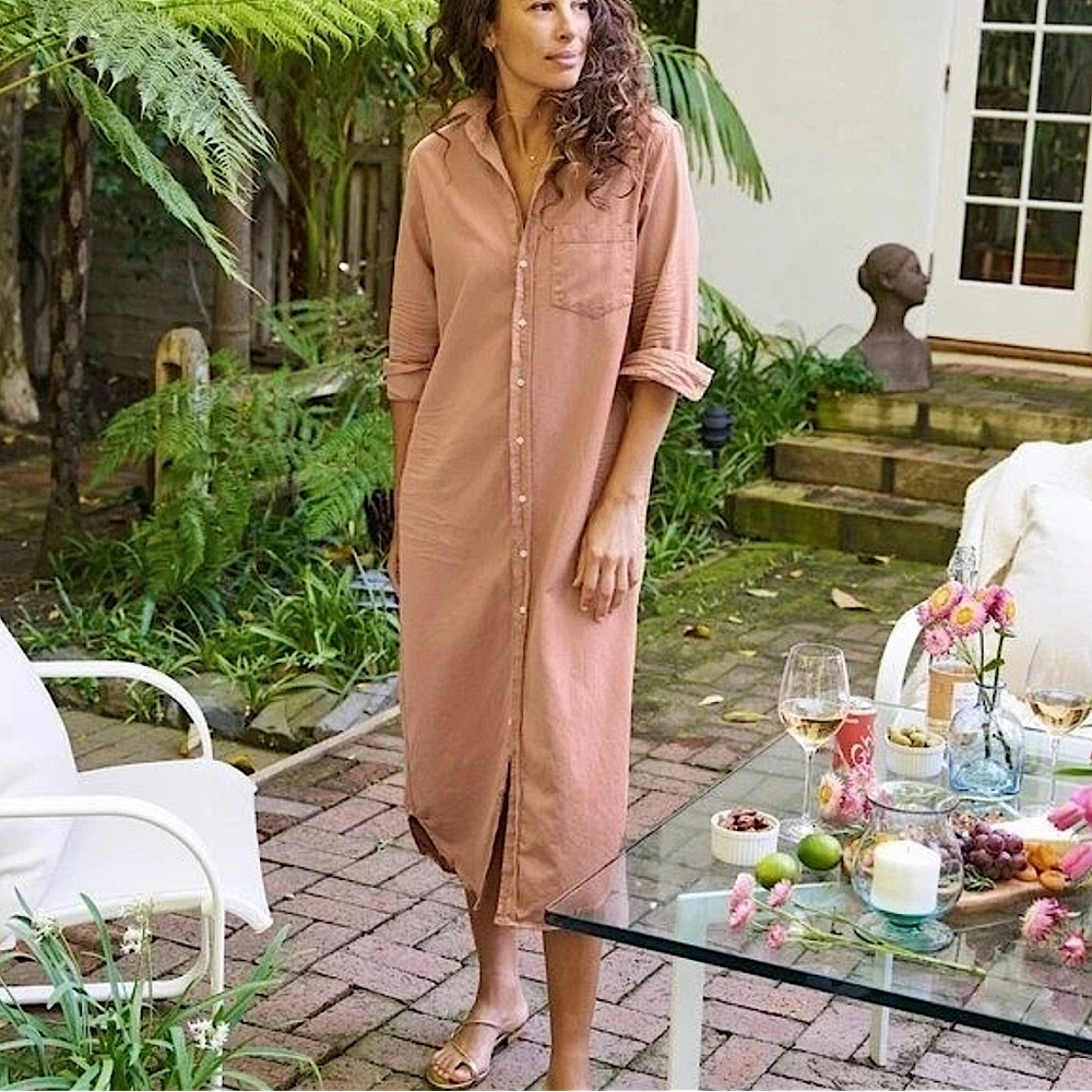 Frank & Eileen RORY Shirt Dress Sz Med Long MIDI Organic Cotton Flaw Maxi summer